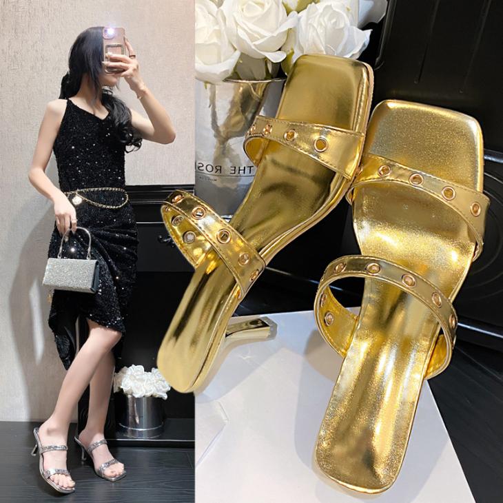 High Heels & Pumps | Heeled Eva Sandals In Mirrored Leather  –  Womens High Heels & Pumps gold