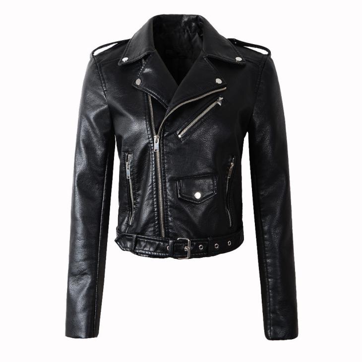 Outerwear | Short Leather Biker Jacket  –  Womens Clothing black