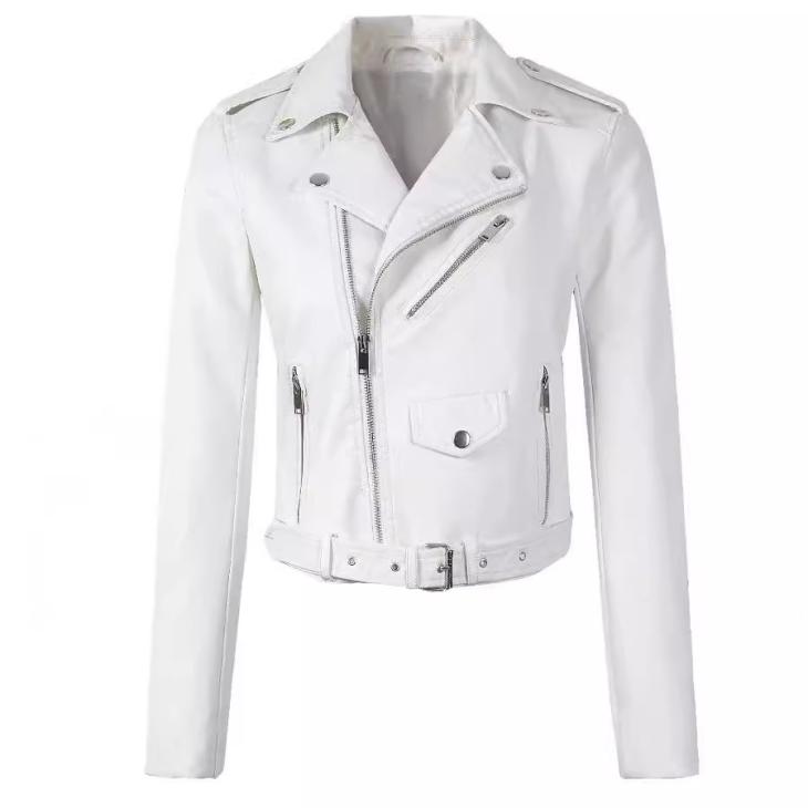 Outerwear | Zipped Leather Biker Jacket  –  Womens Clothing beige