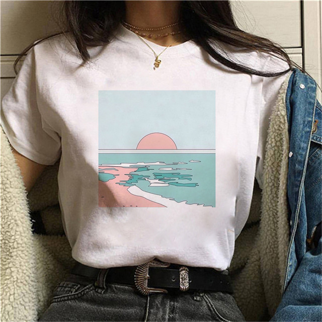 T-Shirts | Loose  Postcard Printed T-Shirt  –  Mens Clothing Mens